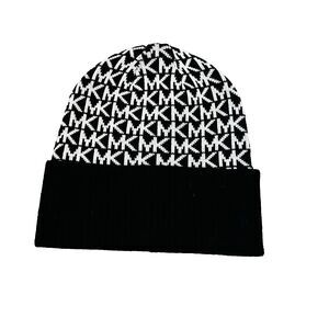 Michael Kors  Designer‎ Beanie Hats Boarded Cuffed Black/White Monogram Logo